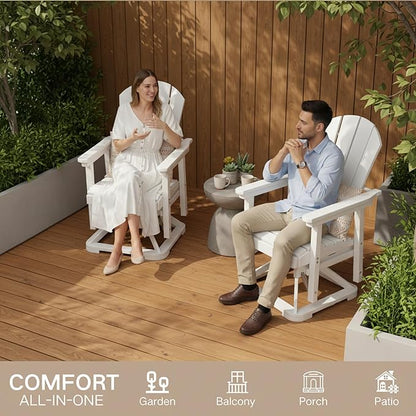 Kingdura Adirondack Swivel Glider Chair, HDPE Patio Glider Rocking Chair for Outdoor, All-Weather Glider Chair for Porch Balcony Lawn Poolside, 450LBS Capacity (White)