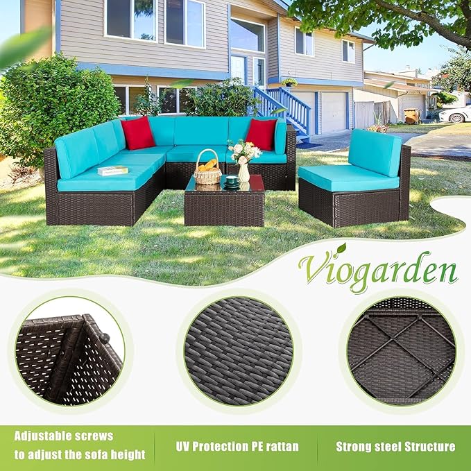 Vongrasig 7 Pieces Patio Furniture Sets, Outdoor All-Weather Wicker Patio Conversation Sets - Photo 7
