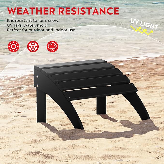 Costaelm Adirondack Chair Footrest Foldable Ottoman, Folding Ottoman Outdoor Foot Rest for Patio Waterproof, Adirondack Ottoman Outdoor, Black