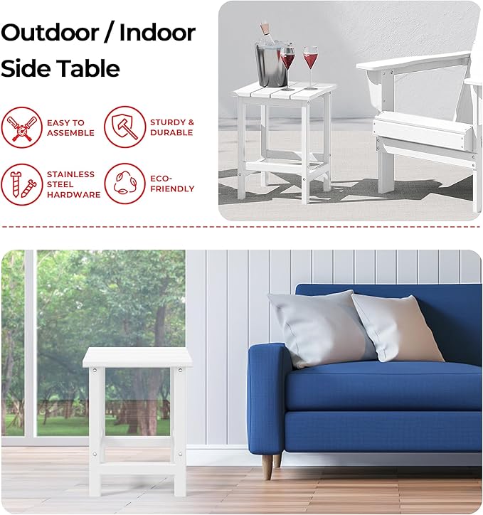 Costaelm Lakeview Outdoor Patio HDPE Adirondack Chair with Cup Holder and Table Set, White