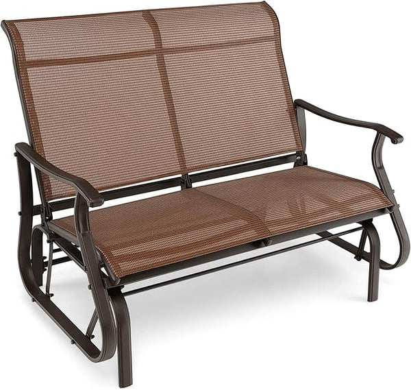 Giantex Outdoor Glider Bench Chair - Extra-Large 2 Person Loveseat with Breathable Fabric, Steel Frame - Photo 1