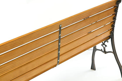 Gardenised Wooden Outdoor Park Patio Garden Yard Bench with Designed Steel Armrest and Legs, Black
