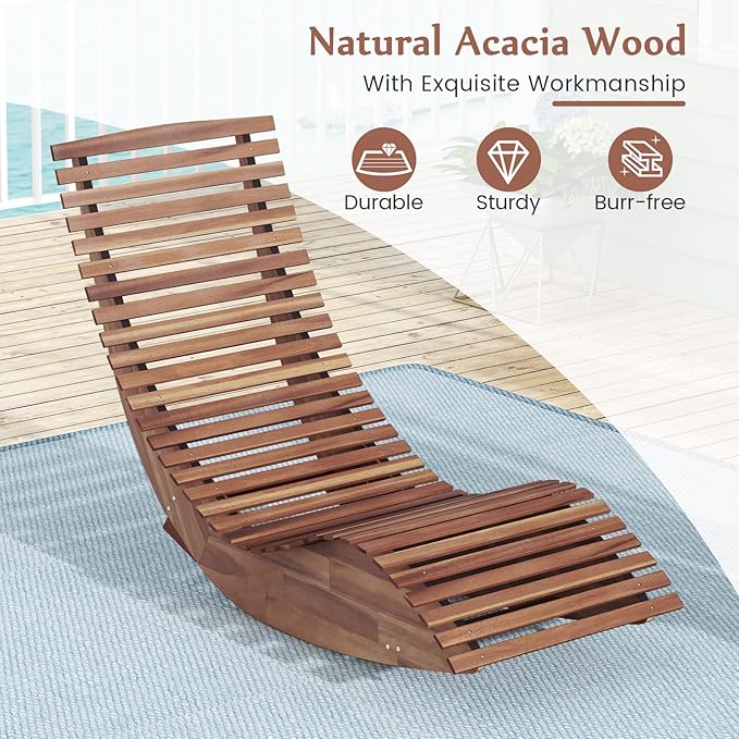Giantex Outdoor Chaise Lounge Chair - Set of 2 Acacia Wood Outdoor Lounger, Patio Lounge Chair with Slatted Design, Rocking Chair, Patio Rocker for Sunbathing, Poolside, Beach Lounge Chairs