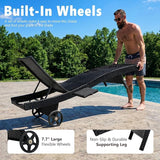 Patio Wicker Chaise Lounge Chairs Set of 2, Outdoor Reclining Lounge Chair w/Rolling Wheels, Pull-Out Side Table - Photo 5
