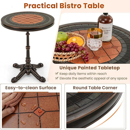 Tangkula 24" Round Patio Dining Table, Weather-Resistant Cast Aluminum Outdoor Table with Carved Texture & Painted Top, for Balcony, Garden, Backyard, Poolside