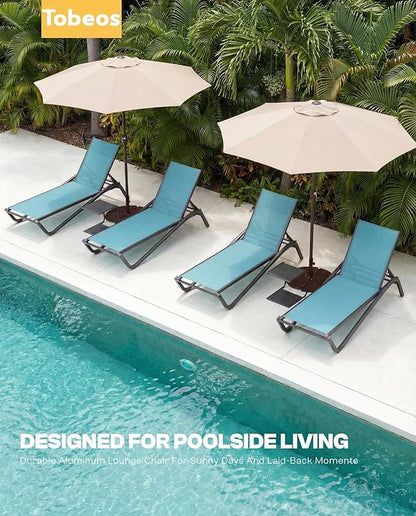 Outdoor Chaise Lounge Chair, 5-Position Adjustable Patio Lounge Chair with Ergonomic Aluminum Frame, Textilene Fabric Pool Loung Chairs for Poolside, Deck, Backyard (Lake Blue)