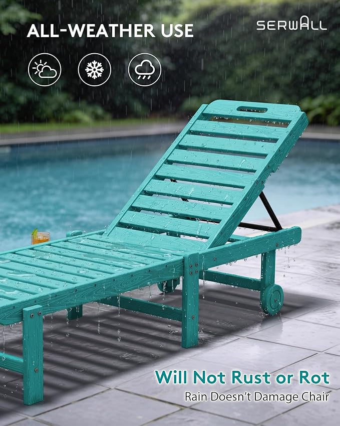 SERWALL Patio Chaise Lounge Chair, HDPE Outdoor Lounge Chair with Cup Holder - Photo 7