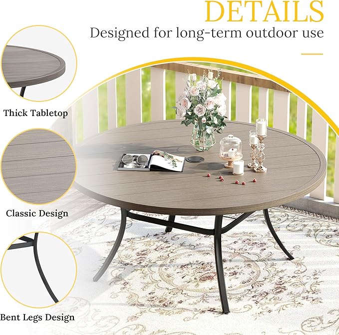 VICLLAX 50" Outdoor Round Patio Table with Umbrella Hole, All Weather Metal Round Outdoor Dining Table for Lawn Garden - Photo 4