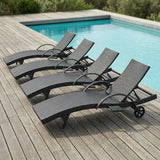 Set of 4 Outdoor Chaise Lounge Chairs with Wheels, Pull-Out Side Table, 5-Position Adjustable Backrest - Photo 1