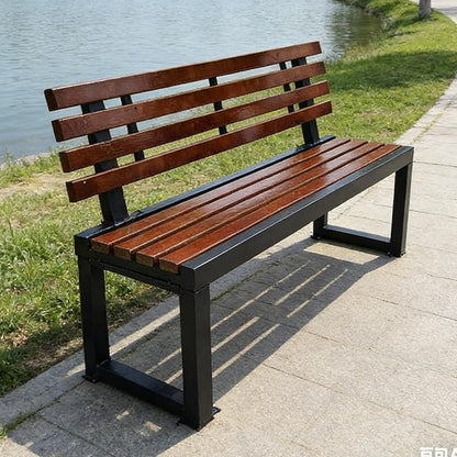 Metal Garden Bench, Outdoor Benches Weatherproof with Cast Iron Frame, Gym Shopping Mall Rest Row Chair for Porch, Patio, Lawn, Balcony, Backyard