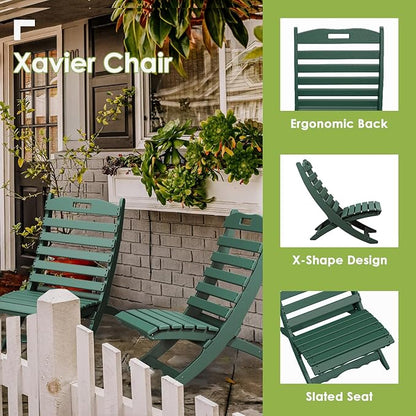 GREENVINES Folding Wave Chair | Xavier | Portable Adirondack-Chairs | HDPE Plastic | All Weather | Forest | for Fire Pit Beach Outdoor Deck Poolside Garden Patio Porch Fishing