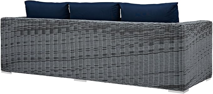 Modway EEI-1874-GRY-NAV Summon Wicker Rattan Outdoor Patio Sofa with Sunbrella Fabric Cushions, Canvas Navy - Photo 6