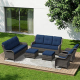 6 Piece Outdoor Wicker Patio Furniture Set, Patio Chairs Set with Thickened Olefin Cushions, High Back and Deep Seating - Photo 1