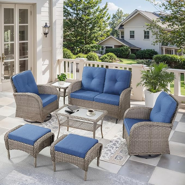 7 Pieces Patio Furniture-Patio Swivel Chairs Set of 2 Outdoor Glider Bench Rocking Chair with Patio Ottomans Patio - Photo 1
