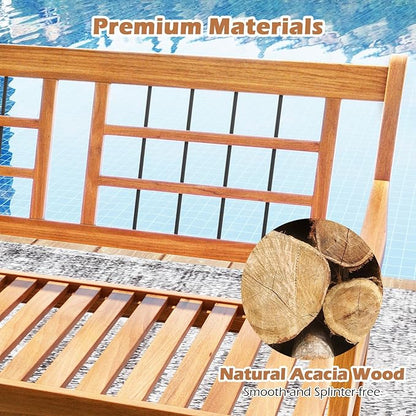 HAPPYGRILL Outdoor Acacia Wood Bench, 2-Person Patio Bench with Slatted Seat, Backrest & Armrests, 800 Lbs Max Load, Accent Patio Loveseat, Outside Bench for Garden Yard Lawn