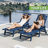 Outdoor Lounge Chairs Set of 2, 78'' Long Patio Lounge Chair HDPE 5-Position Adjustable with Cup Holder & Rolling Wheels - Photo 3