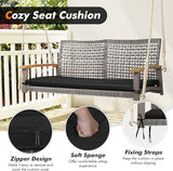 RELAX4LIFE 2-Seater Outdoor Porch Swing - Patio PE Rattan Hanging Swing Bench with Seat Cushion and Strong Hanging Ropes - Photo 4