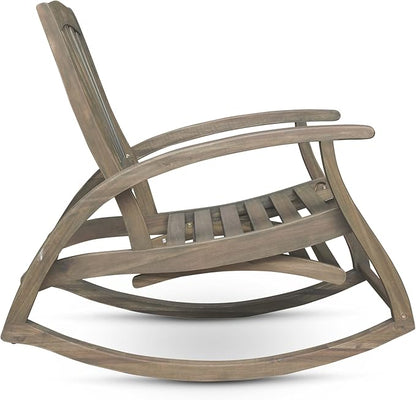 Christopher Knight Home Alva Outdoor Acacia Wood Rocking Chair with Footrest, Gray Finish