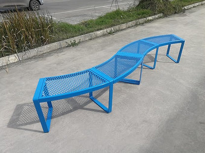 2 Pack Outdoor Curved Bench, Heavy Duty Metal Park Bench for Outside, Backless Loveseat, Thermoplastic-Coated, Weatherproof Commercial-Grade 2-Person Seating for Park, Patio, Garden, Deck, Beach,Blue