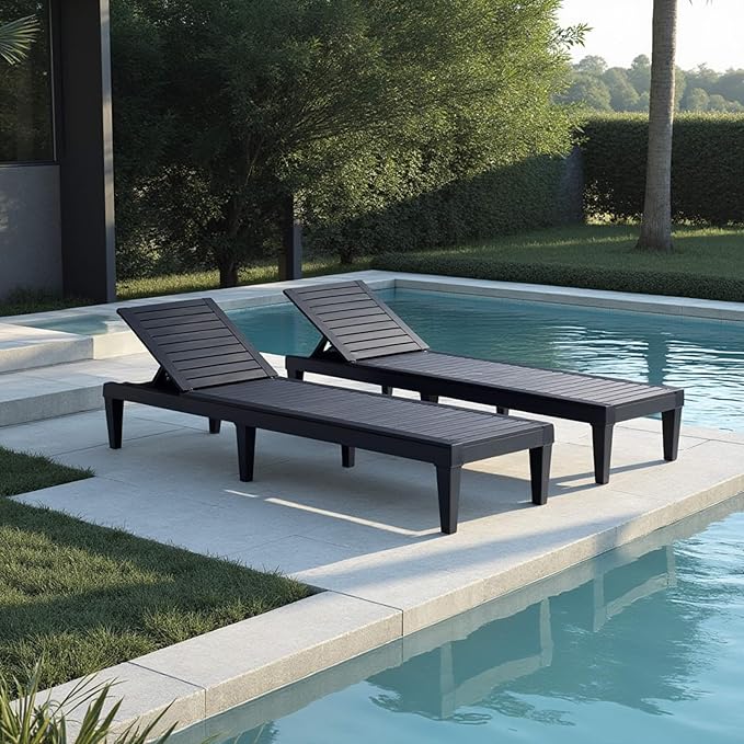 Nestl Patio Chairs - Black Chaise Lounge Chair Outdoor, 5-Position Adjustable Sun Tanning Chair - Photo 6