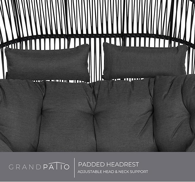 Grand patio Outdoor Modern 2-Seat Wicker Egg Chair with Cushion, Stationary Patio Loveseat Accent Chair, Grey