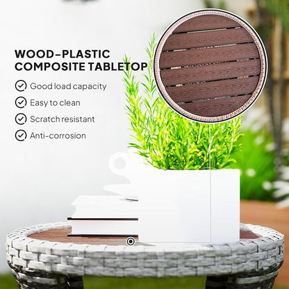 Outsunny 18" Outdoor Wicker Coffee Table, 2-Tier Patio Side Table with Storage, PE Rattan Outdoor Coffee Table with Composite Wood Top, Steel Frame for Garden Backyard Balcony, Mixed Gray