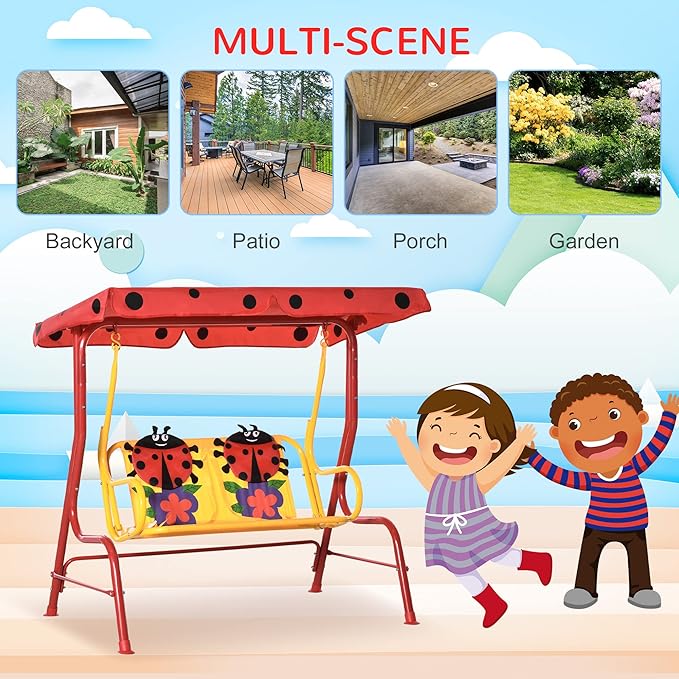 Outsunny Porch Swing for Kids with Adjustable Canopy to Block Sun at Angles, Kids Swing Chair with Seatbelts - Photo 5