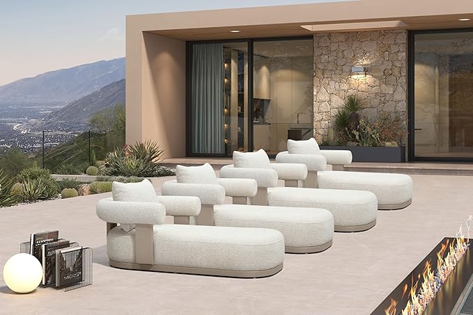 PURPLE LEAF Outdoor Chaise Lounge Chairs Set of 4 Modern Luxury Aluminum Lounger Daybed with Olefin Lumbar Pillow and Armrest for Patio Poolside Beach Sunbathing Deck