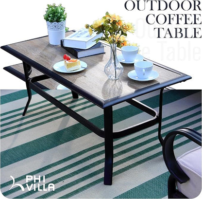 Elegant Wood-Like Outdoor Coffee Tables, Rectangular Patio Tables Suited for Garden, Balcony, Backyard, Black