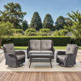 Patio Loveseat Glider Set, Resin Wicker Loveseat Glider with 2 Swivel Patio Chiars and Coffee Table, 4 Piece Patio - Photo 1