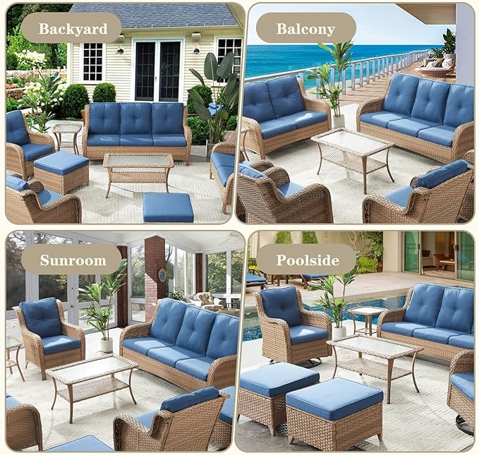 Belord Outdoor Coffee Table for Patio - 40 Inch Rattan Patio Coffee Table with 2-Layer Storage, Rectangular Tempered Glass Outdoor Wicker Table for Porch Balcony Yellow