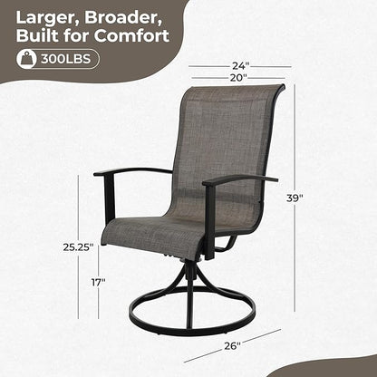 Grand Patio Outdoor Swivel Dining Chairs Set of 2, 360 Degree Mesh Sling Rocker Sets for Deck, Garden Backyard, Mixed Coffee