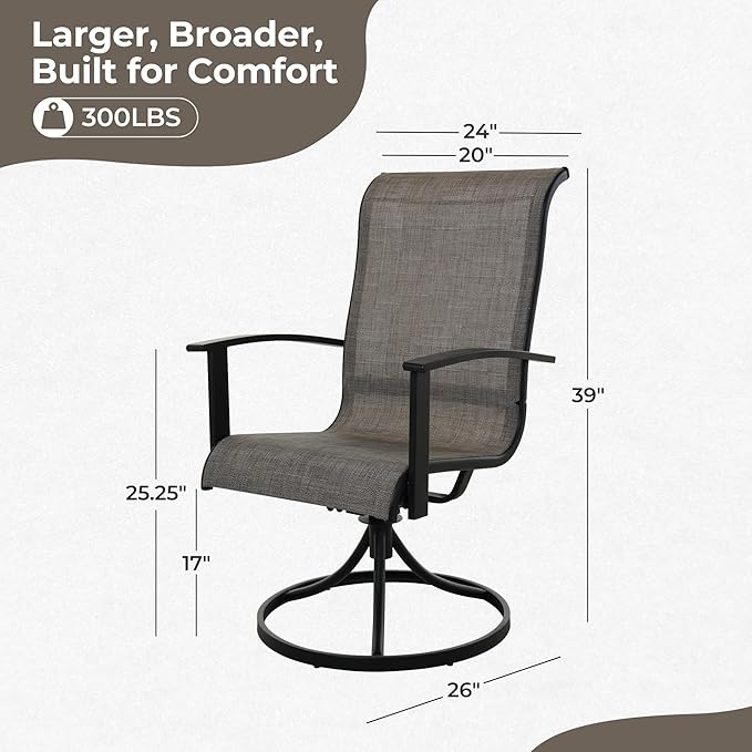 Grand patio Outdoor Swivel Dining Chairs 6-Piece Patio Dining Chair Set Mesh Sling Patio High Back Swivel Rockers, Mixed Coffee