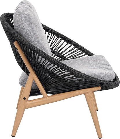 Christopher Knight Home Cyril Outdoor Papasan Chair with Cushion, Wicker Egg Chair with Removable Cushion, PE Wicker Chaise Lounge Chair, Patio Furniture Set for Garden/Backyard, Brown+Dark Grey