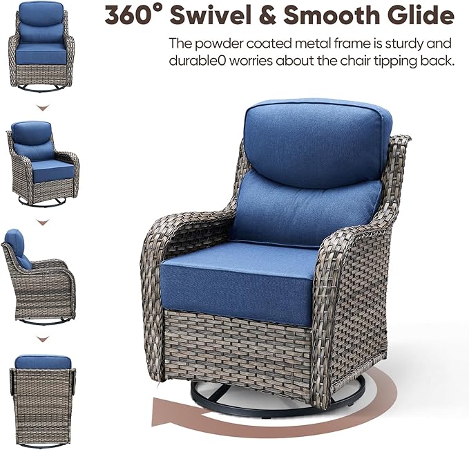 Swivel Patio Chairs sofa Set of 4 with 6" Thick Cushion - Wicker Outdoor Swivel Rocker Patio Chair ,Sofa/Glass coffee - Photo 5