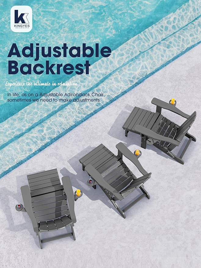 KINGYES Folding Adjustable Adirondack Chair with Ottoman & 2 Cup Holders Set of 4 - Photo 9
