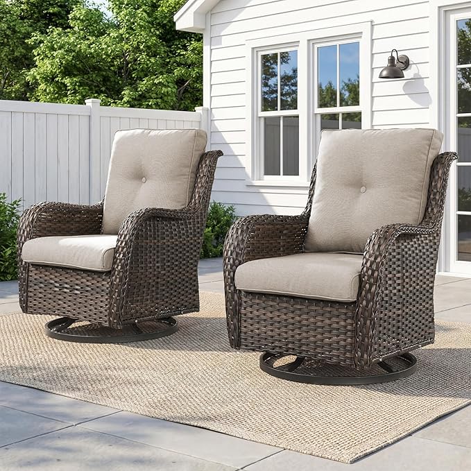 Belord Outdoor Swivel Chairs Set of 2, Patio Wicker Rocker Chairs, All Weather Patio Conversation Furniture Set - Photo 1