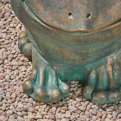 Garden Stool, Plant Stool or Frog Table for Garden, Front Porch, Patio, Outside, Indoor, Lightweight Concrete, Weather-Resistant, Distressed Gold Patina Finish, No Assembly (Frog)