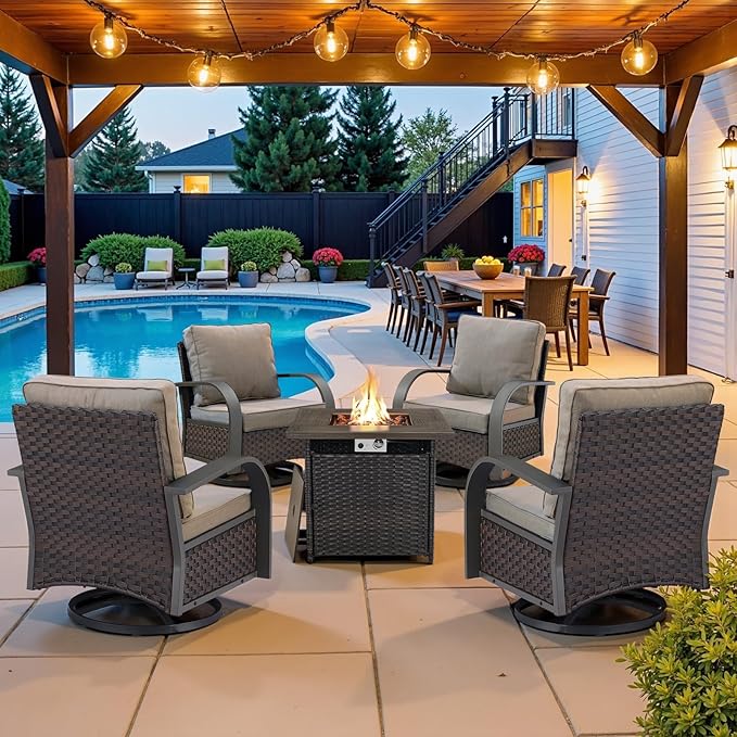Belord 5 Pieces Patio Furniture Set with Fire Pit Table - 4 Outdoor Swivel Rocker Chairs with 50000 BTU Propane Fire - Photo 2