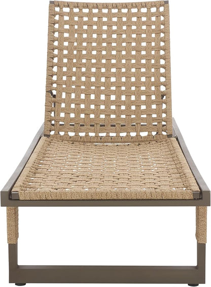 SAFAVIEH Outdoor Patio Furniture Collection - Arthur Grey & Heather Tan Woven Rope Chaise Lounge Chair, Adjustable Reclining Sun Lounger, Modern Poolside & Deck Seating (PAT7760A)