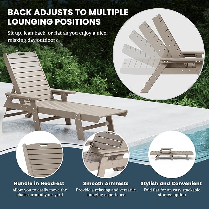 WO WESTIN OUTDOOR HDPE Laguna Poly Reclining Chaise Lounge, Weatherwood