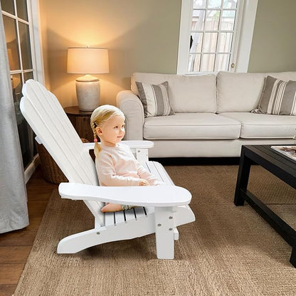 Wood Adirondack Chair, Ergonomic All-Weather Kids Adirondack Chair, Leisure Line Toddler Outdoor Chairs Adirondack Lounge Lawn Chair, Durable Patio Lounge Chair for Garden White