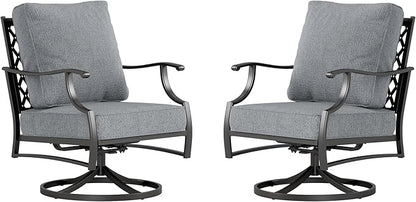 Metal Outdoor Swivel Patio Chairs Set of 2 with 5.75" Extra Thick Cushion, 2 Piece High Back Swivel Rocker Patio Chairs Outdoor Furniture Seating for Deck Balcony Front Porch, Gray