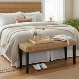 End of Bed Bench for Bedroom, 47" Entryway Bench with Solid Wood Acacia, Water Hyacinth Indoor Bench Seat - Photo 5