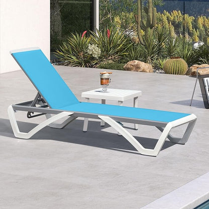 PURPLE LEAF Patio Chaise Lounge Chair Set Outside Aluminum Plastic Stackable Tanning Chairs with Side Table for Pool Sunbathing Beach Deck Outdoor Lounger, Turquoise Blue