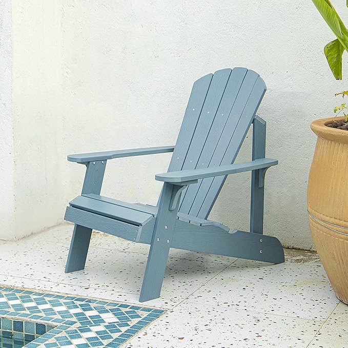 SNAN Oversized Adirondack Chair Weather Resistant, Fade-Resistant Poly Lumber Chair Widely Used in Outdoor&Indoor, Fire Pit, Deck, Garden, Pool,Upgrade with Curved Backrest &Rear Support (Blue)…