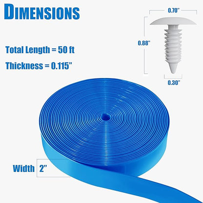 Vinyl Straps for Patio Chair Repair Kit 2'' Wide 50 Ft Long Replacement Straps + 50 Free Rivets for Outdoor Lawn Furniture Chaise Lounge Repair (Blue)