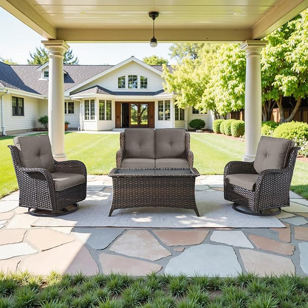 Belord 4 Piece Patio Wicker Furniture Set, Outdoor Swivel Rocker Chairs - Photo 1