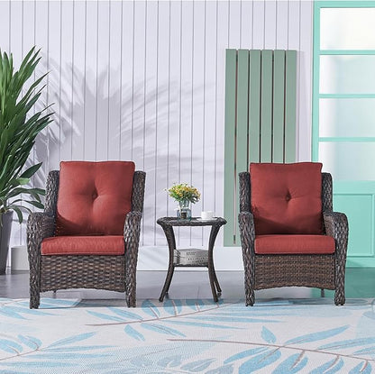 Rilyson Patio Bistro Set Outdoor Chairs - 3 Piece Wicker Rattan Patio Furniture Set with 2 Armrest Chair and 1 Side Table for Proch Deck Garden Backyard Balcony(Brown/Red)