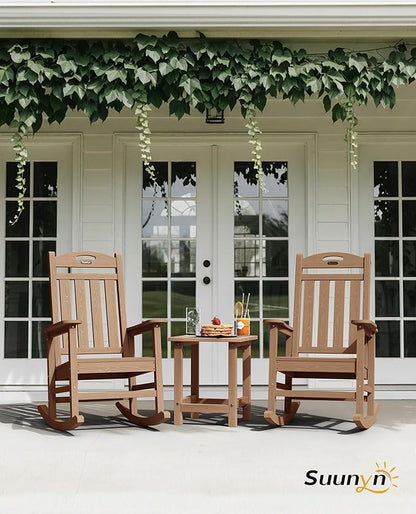 Oversized Rocking Chair Outdoor, High Back Porch Rocker Chair, HDPE All Weather Resistant Rocking Chairs for Patio, 386lbs Weight Capacity, Teak